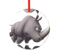 Pendentif rond en verre imprimé rhinocéros en colère - Élégant arbre de Noël à suspendre ornement pour les vacances, Noël, Pâques Decor