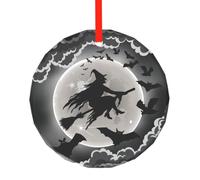 Pendentif rond en verre imprimé sorcière Halloween - Élégant arbre de Noël suspendu ornement pour les vacances, Noël, Pâques Decor