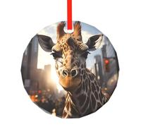 Pendentif rond en verre motif girafe new-yorkais - Décoration d'arbre de Noël - Cadeau d'anniversaire