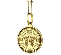 Pendentif rond gravé de 28 mm en argent sterling 925, orné d'un talisman de protection occulte, plaqué or, pour hommes et femmes, avec câble de 45 cm (18 pouces). Bijou fait main |LK_ENGP_0064