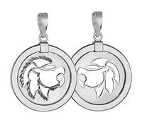 Pendentif rond réversible en or blanc 14 carats avec signe du zodiaque, or blanc, non applicable