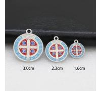 Pendentif sacrement chrétien en émail bleu, 10 pièces, médaille de Saint benoît, croix Crucifix, breloque, bijoux à bricoler soi-même, fabrication artisanale