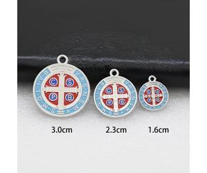 Pendentif sacrement chrétien en émail bleu, 10 pièces, médaille de Saint benoît, croix Crucifix, breloque, bijoux à bricoler soi-même, fabrication artisanale