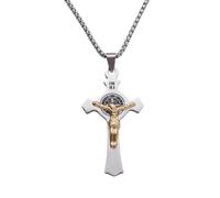 Pendentif Saint Benoît collier en acier inoxydable croix chrétienne Jésus Amulette religieuse Bijoux religieux