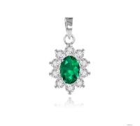 Pendentif serti griffes pierre verte entourée de zirconium argent 925°°° rhodié