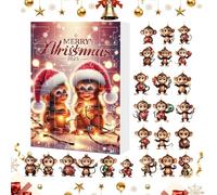 Pendentif singe en acrylique - Calendrier de l'Avent de Noël - 24 pièces - 2D - Singes mignons - Décoration pour bureau, fête, école, appartement, salle de classe