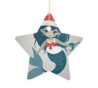 Pendentif sirène de Noël en forme d'étoile en céramique à suspendre pour sapin de Noël, Nouvel An, fête de mariage, décoration d'intérieur
