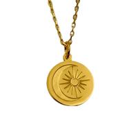 Pendentif soleil et croissant de lune en argent sterling 925 | LK_NLC_01842 | for men women engraved celestial sun medallion round coin pendant necklace 26mm with 18 inch cable chain