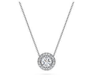 Pendentif solitaire halo Eternity, Diamants de synthèse 0,59 ct tw, Forme ronde, Or blanc 18 carats OS