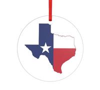 Pendentif souvenir de Noël en acrylique avec motif drapeau du Texas et cœur rond pour décoration d'arbre de Noël