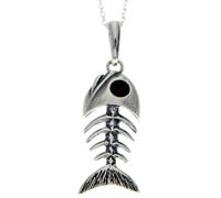 Pendentif squelette en forme d'os de poisson en ambre de la Baltique véritable et argent sterling sans chaîne - 1983, Tous, Ambre