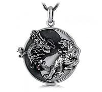 Pendentif Style National Chinois Dominateur Yin Yang Dragon Tigre Pendentif Mode Hommes en Acier Inoxydable Chaîne Collier Amulette Bijoux
