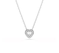 Swarovski x Ariana Grande Collier, pendentif en forme de cœur blanc entouré d'un pavé de cristaux incolores, design romantique et scintillant, taille ajustable, métal rhodié