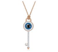 Pendentif Symbolica, Œil porte-bonheur et clé, Bleu, Placage de ton or rosé OS
