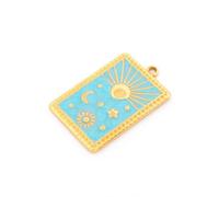 Pendentif tarot en acier inoxydable plaqué or 18 carats avec corps célestes en émail bleu clair 28 x 18 mm Bijoux DIY Talisman Charm spirituel Boho Ésotérisme Accessoires de bijoux