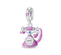 Pendentif téléphone rétro, accessoire de bracelet à breloques plaqué argent, compatible avec le collier bracelet pandora, cadeau pour femme