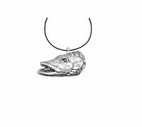 Pendentif tête de brochet PP-F18 en étain anglais sur cordon noir fait main 41 cm
