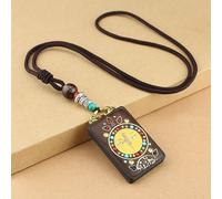 Pendentif thangka, Collier rétro en ébène Thangka fait main au Népal, pendentif de style national Caishen jaune, grand jour, Tathagata, cadeau à suspendre(5)