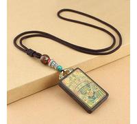 Pendentif thangka, Collier rétro en ébène Thangka fait main au Népal, pendentif de style national Caishen jaune, grand jour, Tathagata, cadeau à suspendre(2)