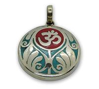 Pendentif tibétain turquoise corail Lapis Om fait main du Népal, Moyen, Corail