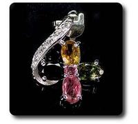 Pendentif Tourmaline Multicolores & Topaze Blanche Argent 925 + Plaqué Or Blanc 14 K.