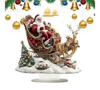 Pendentif Traîneau du Père Noël et Renne, Traîneau du Père Noël avec Ornements de Renne - Table de renne de Noël - Assiette de bureau 2D en forme de traîneau et de renne, décoration de Noël amusante p