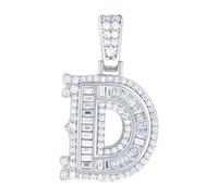 Pendentif unisexe en argent sterling 925 avec moissanite ronde baguette 0,55 ct - Monogramme personnalisé - 30,5 x 15,8 mm de large - Pendentif pour femme