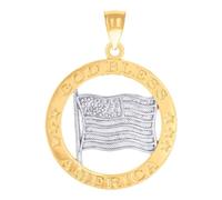 Pendentif unisexe en or 14 carats avec inscription « God Bless America USA » - 29,7 x 21,7 mm - Pendentif pour femme