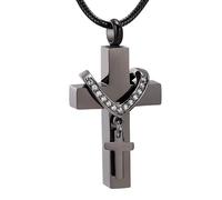 Pendentif urne à double croix en acier inoxydable pour souvenirs d ' animaux de compagnie avec ouverture facile, fermeture facile pour les chiens et chats perdus Collier urne en acier inoxydable
