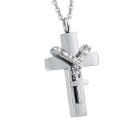 Pendentif urne à double croix en acier inoxydable pour souvenirs d ' animaux de compagnie avec ouverture facile, fermeture facile pour les chiens et chats perdus Collier urne en acier inoxydable