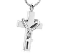 Pendentif urne à double croix en acier inoxydable pour souvenirs d ' animaux de compagnie avec ouverture facile, fermeture facile pour les chiens et chats perdus Collier urne en acier inoxydable