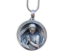 Pendentif Vierge Marie en acier inoxydable avec inscription « Mary Mother of God » - Breloque tendance Sainte Marie, rétro pour homme et femme, Refer to description, Métal, Unisexe