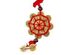 Pendentif Voiture, Peach Wood Car Key Rearview Mirror Pendant Five Emperor Coins Copper Tassels