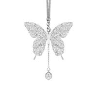 Pendentif Voiture Retroviseur, Strass Élégants Breloques de Voiture Papillon pour Rétroviseur Accessoires de Voiture Intérieur Esthétique Accessoires de Rétroviseur pour Femme (Argent)