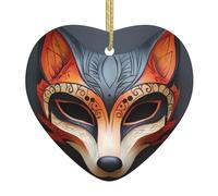 Pendentif YYHWHJDE rétro en forme de sapin de Noël en céramique avec motif renard - Trous soigneusement percés - Corde en métal