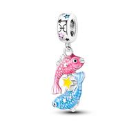Pendentif zodiaque phosphorescent pour anniversaire, date de naissance, signe astrologique, constellation, en argent sterling 925, compatible avec les bracelets à breloques Pandora Moments (poisson