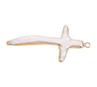 Pendentifs Croix en Perles Baroques pour Création de Bijoux DIY | Perles Naturelles D’Eau Douce Blanches, Finition Brillante et Lisse, Bord Doré, pour Colliers, Bracelets et Porte-Clés