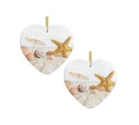 Pendentifs d'arbre de Noël en céramique en forme de cœur, ornements de Noël personnalisés, impressions sur le thème des coquillages, décorations de Noël en famille