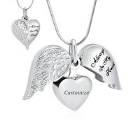 Pendentifs de colliers d'urnes funéraires en forme de cœur pour cendres, ailes d'ange, bijoux de crémation pour femmes et hommes, souvenir, cendres, bijoux avec inscription « Always in my Mind Forever