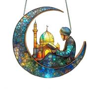 Pendentifs de fenêtre en forme de lune en acrylique 2D - Couleurs vintage - Pour l'Aïd et le Ramadan - Décoration de porte, de mur et de fenêtre - Style maison de campagne