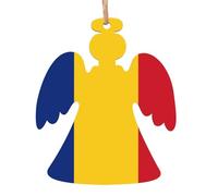 Pendentifs de Noël en bois imprimés drapeau de la Roumanie, simples et respectueux de l'environnement, décorations de vacances