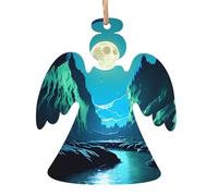 Pendentifs de Noël en bois imprimés en forme de grotte de lune d'eau, simples et respectueux de l'environnement, décorations de vacances