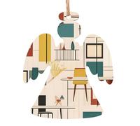 Pendentifs de Noël en bois imprimés modernes du milieu du siècle, simples et respectueux de l'environnement, décorations de vacances