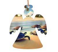 Pendentifs de Noël en bois imprimés tortues sur la plage, simples et respectueux de l'environnement, décorations de vacances