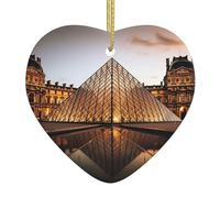 Pendentifs de Noël en céramique à suspendre en forme de cœur - Motif musée du Louvre à Paris - Pendentifs de Noël imprimés double face pour fête de famille