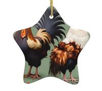 Pendentifs de Noël en céramique en forme d'étoile, coq et poulet, tous avec trous perforés et cordes dorées pour une suspension facile