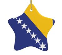 Pendentifs de Noël en céramique en forme d'étoile en forme de drapeau de Bosnie-Herzégovine, tous avec trous perforés et cordes dorées pour une suspension facile