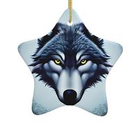 Pendentifs de Noël en céramique en forme d'étoile en forme de tête de loup, tous avec trous perforés et cordes métalliques dorées pour une suspension facile