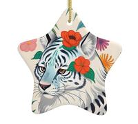 Pendentifs de Noël en céramique en forme d'étoile en forme de tigre blanc, tous avec trous perforés et cordes dorées pour une suspension facile