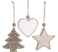 Pendentifs de Noël Étoiles Arbres Coeurs Bois Déco Vintage Style Skandi 6 pièces
